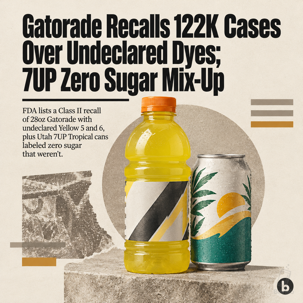 Gatorade Recalls 122K Cases Over Undeclared Dyes; 7UP Zero Sugar Mix-Up