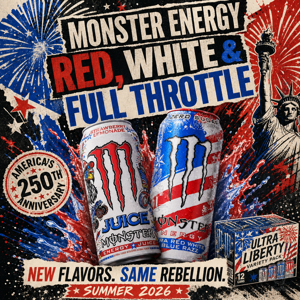 Monster Energy Launches Red White & Blue Cans in Two Products for America's 250th Birthday